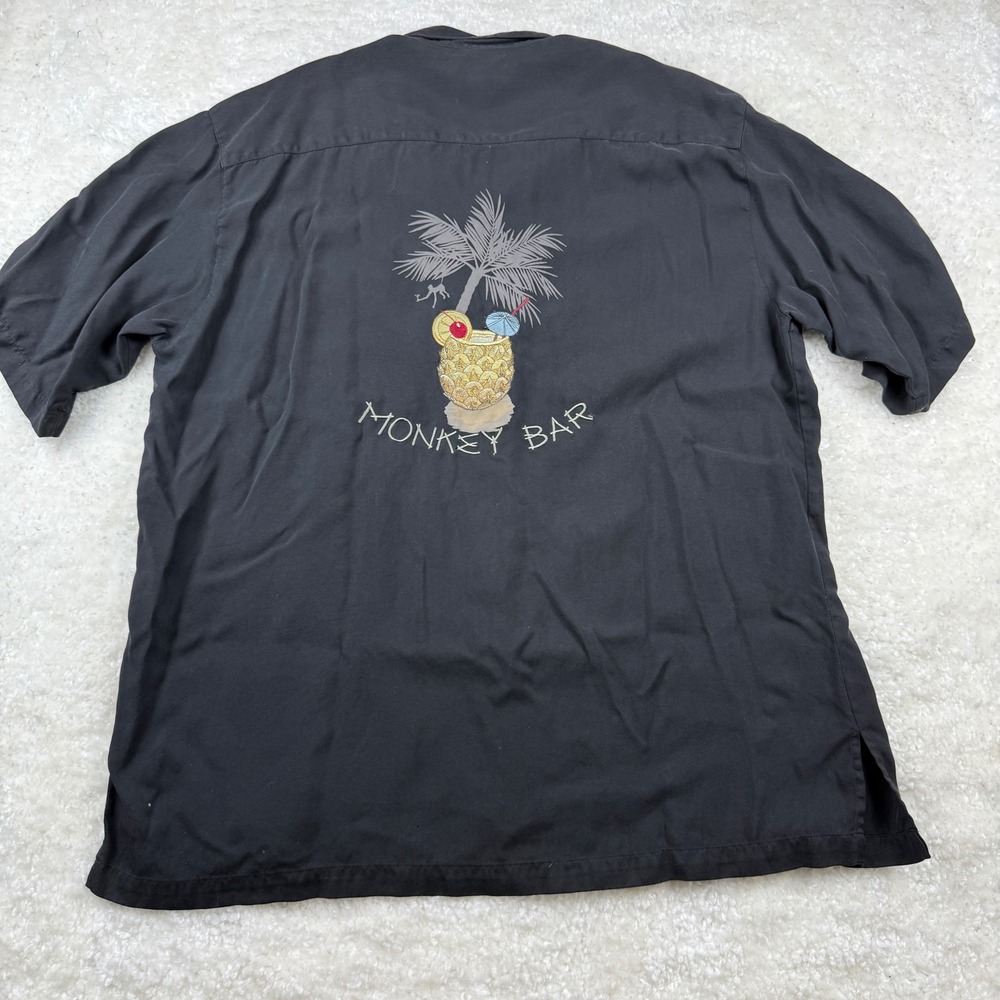 Tori Richard Mens XL Black Silk Monkey Bar Embroidered Aloha Camp Shirt Tropical